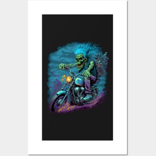 Zombie riding a motorcycle Posters and Art